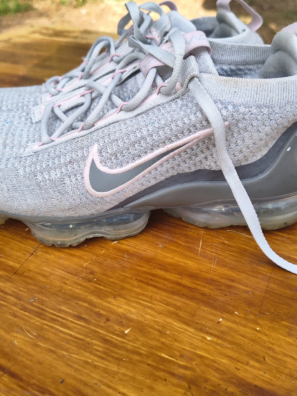 Nike Women’s Knit Vapor Max Sneakers - Light Gray with Pink Trim - Picture 5 of 10